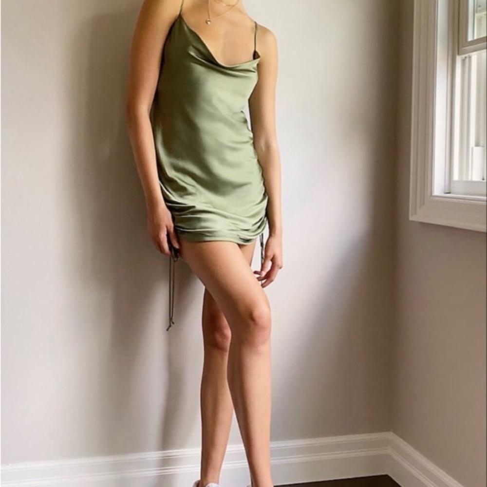 Wilfred only strappy satin cowl neck ruched dress green 13068